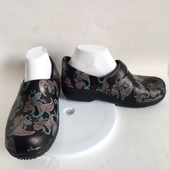 Crocs Neria ll Womens Work Shoes Black Slip On Comfort Clog Black Paisley Size 8 - Picture 6 of 11